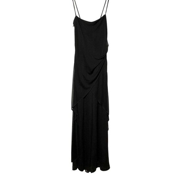 Cache Black Flare Leg Jumpsuit Ruched Semi Sheer Asymmetrical Overlay Sz 2 - Picture 4 of 6